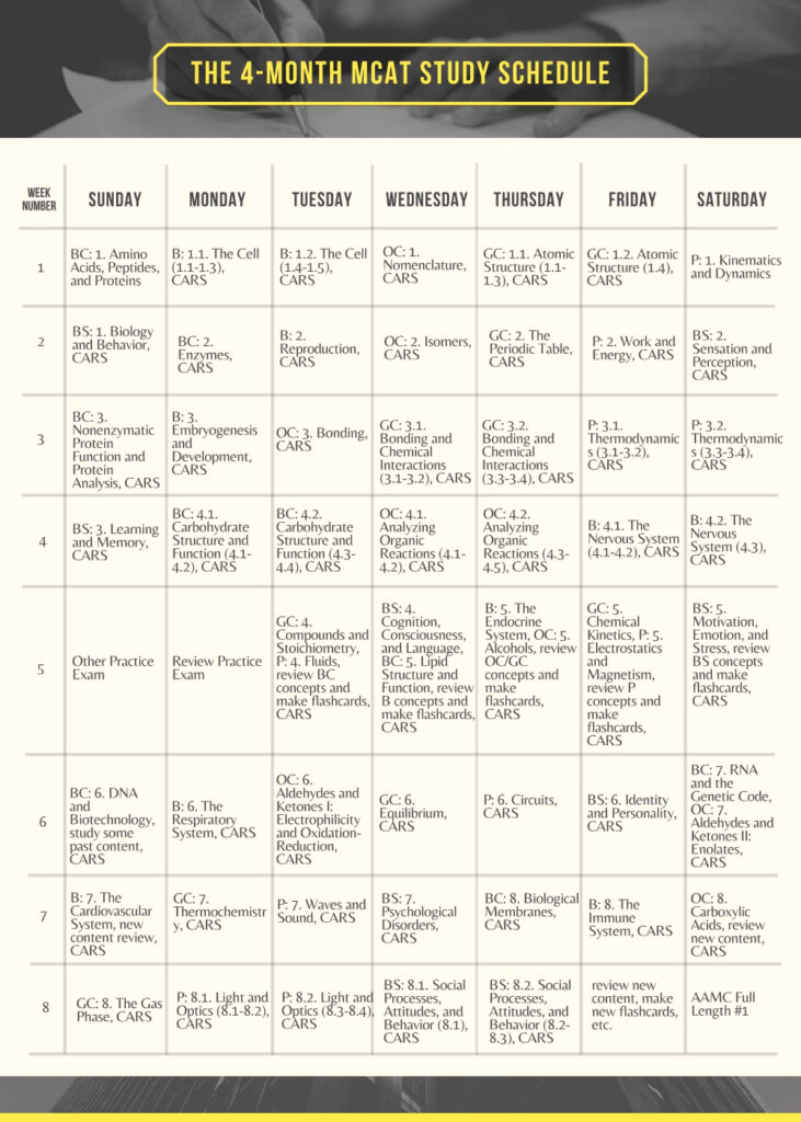 Mcat Schedule Template